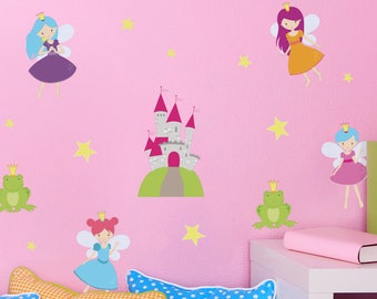 Pegatinas de pared adhesivas princess fairies, pegatinas de pared de hadas, calcomanías de pared de hadas, decoración de pared de hadas, pegatinas de pared de princesas