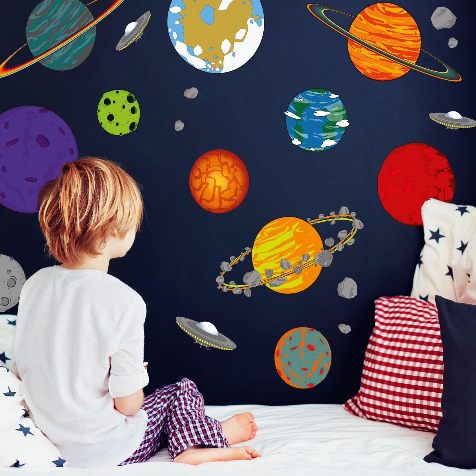 Cartoon Wall Stickers Space Wall Sticker Wall Etsy