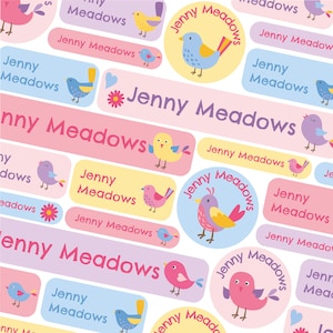 50 or 123 Stick On Name Labels, Bird Name Labels, School Name Stickers, School Name Tags, Children’s Name Labels for Clothes