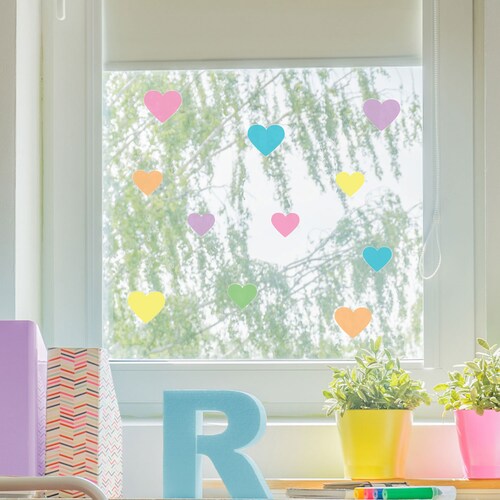Rainbow Heart Window Stickers Pastel Rainbow Heart Window Etsy