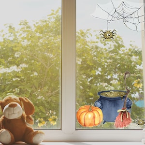Paquete de pegatinas para ventanas Spider Web y Cauldron, pegatinas para ventanas de Halloween, decoración de Halloween, calcomanía para ventanas de Halloween