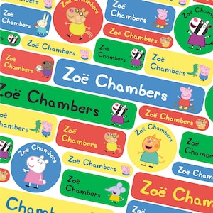 50 of 123 zelfklevende naamlabels, officiële Peppa and Friends-naamlabels, schoolnaamstickers, schoolnaamlabels, kinderlabels voor kleding