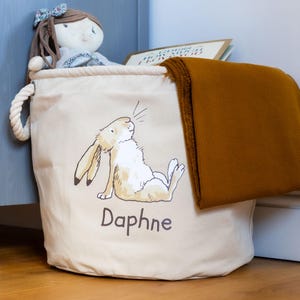 Personalisierter Raten Sie, wie viel ich Sie liebe Kinderzimmer Aufbewahrungskorb - Spielzeug Lagerung aus weichem Segeltuch - Babyzimmer Dekor - Kleiner dunkelbrauner Hase