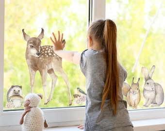 Pegatinas de ventanas de animales del bosque, pegatinas de ventanas de otoño, decoración de otoño, decoración de otoño, decoración de ventanas de otoño