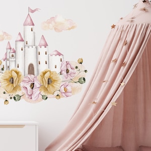 Princess Fairy Castle wall sticker, Fairy Princess wall decal, Castle wall sticker, Castle wall decal, Fairy wall decor, Pink Fairy Castle