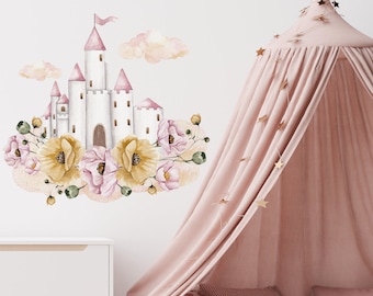 Pegatina de pared de Princess Fairy Castle, calcomanía de pared de Fairy Princess, pegatina de pared de Castle, calcomanía de pared de Castle, decoración de pared de Hadas, Castillo de Hadas Rosa
