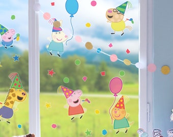 Peppa Pig Party raamstickers, Peppa Pig raamstickers, Peppa Party raamstickers, Peppa Party etalage, Peppa Verjaardagsfeestje