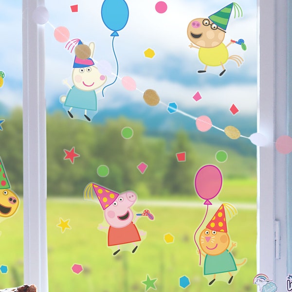 Peppa Pig Party window stickers, Peppa Pig window stickers, Peppa Party window decals, Peppa Party window display, Peppa Birthday Party