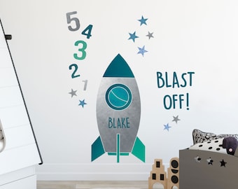 Personalised Blast Off Rocket wall sticker, Space wall sticker, Rocket wall decal, Space wall decal, Rocket wall decor, Space themed bedroom