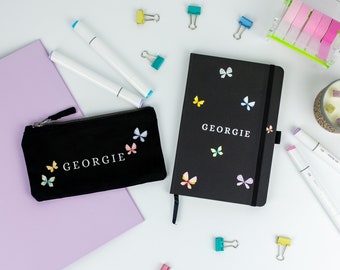 Personalised Butterfly Notebook and Pencil Case set, New teacher gift, Back to school teacher gift, New teacher notebook