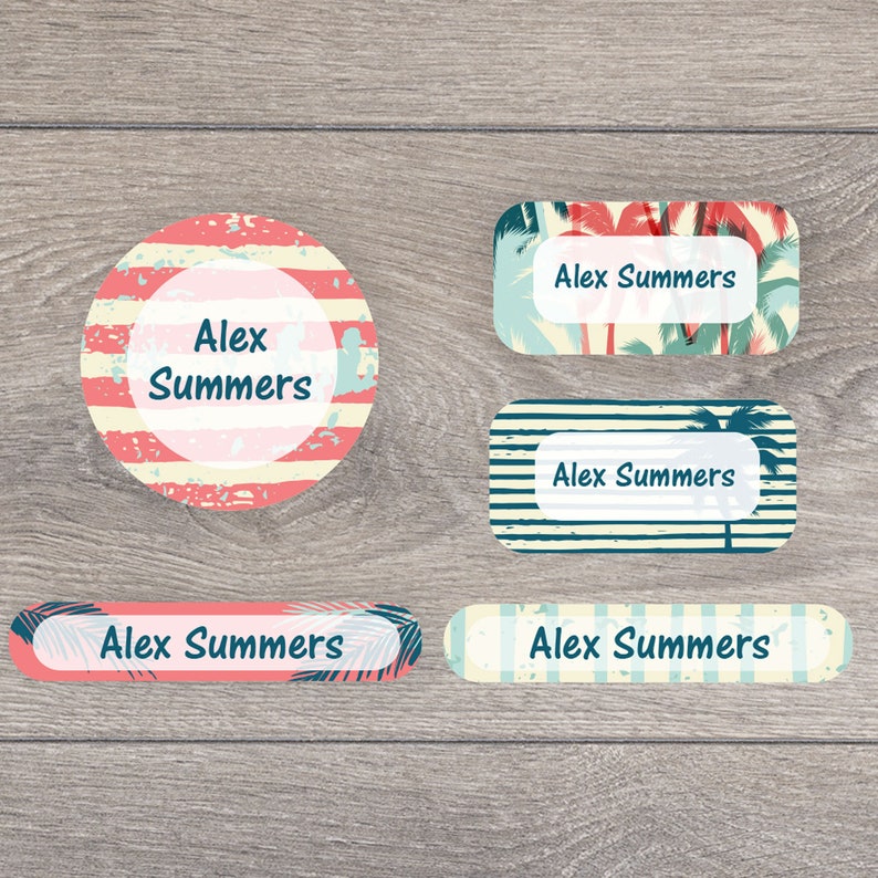 Personalised Tropical Surf Name Labels School Name Tags Etsy