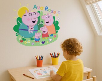 Vinilo decorativo personalizado de la familia Peppa Pig / Decoración para la habitación infantil (dos tamaños)