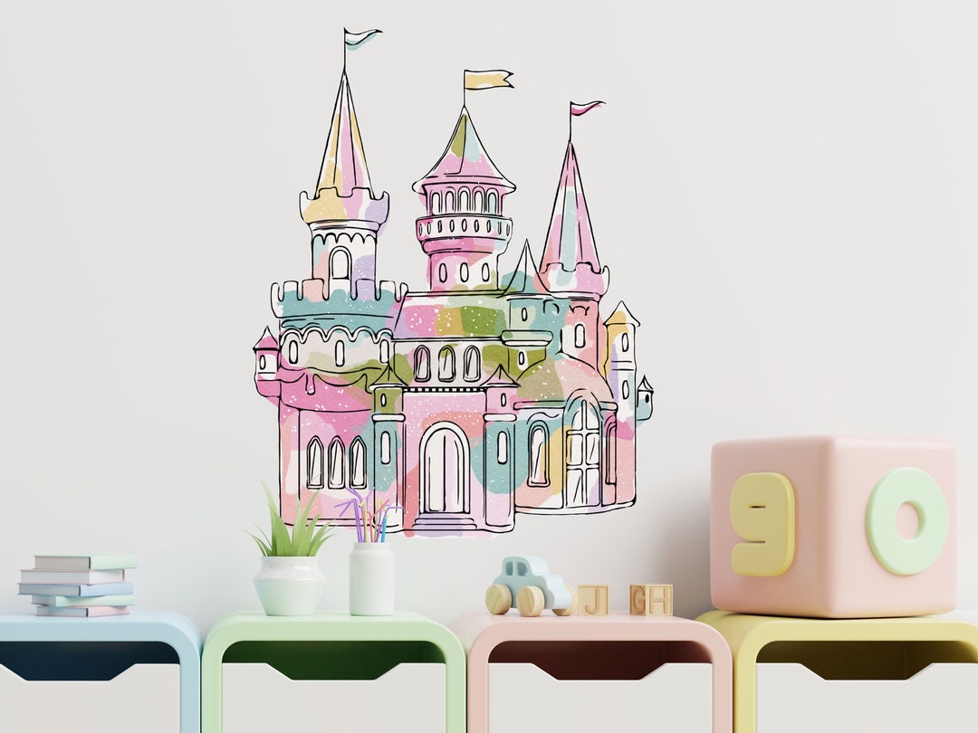 Watercolour Fairy Castle Wall Stickers, Castle Wall Sticker, Fairy Princess Wall Sticker, Castle