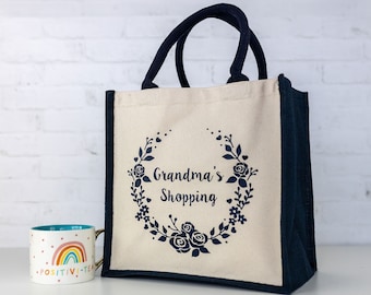 Personalised Grandma's Wreath Shopping Canvas Bag, Mothers day gift, Gift for Nana, Mother's Day gift for Grandma, Personalised present