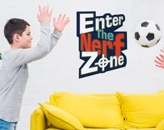 Adhesivo de pared Enter The Nerf Zone, adhesivo de pared Nerf, adhesivo de pared Nerf, dormitorio temático Nerf, paquete de adhesivos de pared Nerf