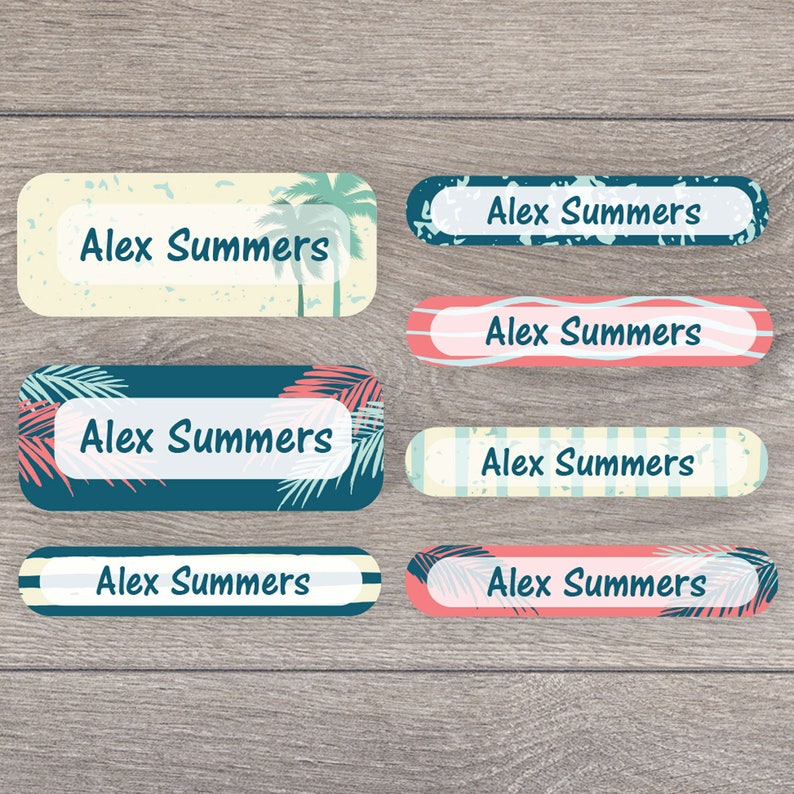 Personalised Tropical Surf Name Labels School Name Tags Etsy