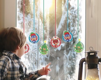 PJ Masks Christmas Baubles window sticker, PJ Masks window sticker, PJ Masks window decal, Pj Masks Christmas Decorations