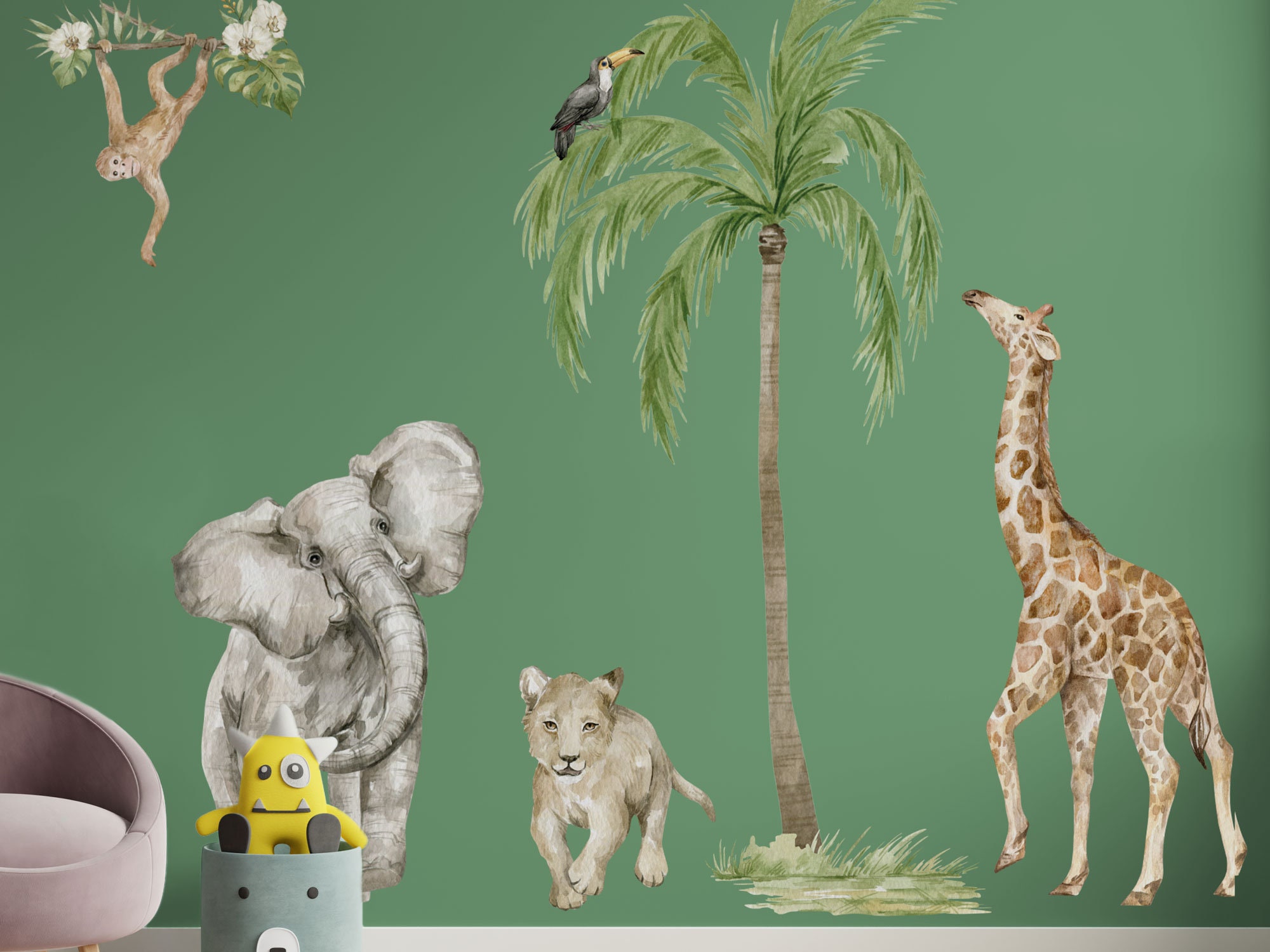 Watercolour Jungle Scene Wall Sticker Pack Jungle Wall Etsy UK