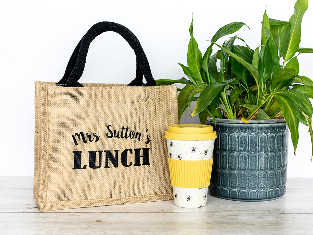 Personalised Teacher Lunch Bag, Teacher Gifts, Mini Jute Bag, End of