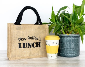 Personalised Teacher Lunch Bag, Teacher Gifts, Mini Jute Bag, End of Term Gift, Thank You Teacher Gift, Teaching Assistant Gift, TA Gifts