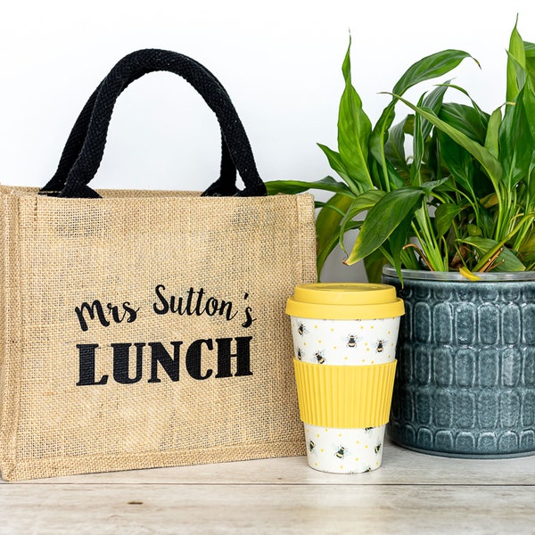 Personalised Teacher Lunch Bag, Teacher Gifts, Mini Jute Bag, End of Term Gift, Thank You Teacher Gift, Teaching Assistant Gift, TA Gifts