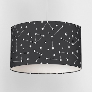 Dark Constellations Lampshade for Nursery or Kids Room – Handmade Ceiling or Lamp Shade – Stars and Moon Design – 3 Sizes – UK Made