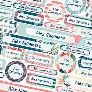 50 or 123 Stick On Name Labels, Tropical Surf Name Labels, School Name Stickers, School Name Tags, Children’s Name Labels for Clothes