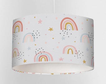 Grey Rainbow Lampshade for Nursery or Kids Room – Handmade Lamp or Ceiling Shade – Pastel Design – 3 Sizes – UK Made