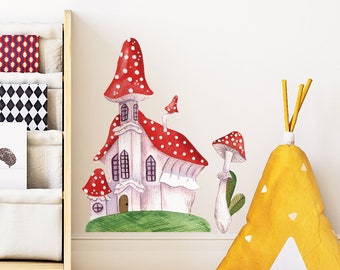 Autocollants muraux Fairy Mushroom Houses, Sticker mural Fairy House, Autocollant mural Mushroom House, Décalque mural Fairy House, Art mural Fairy