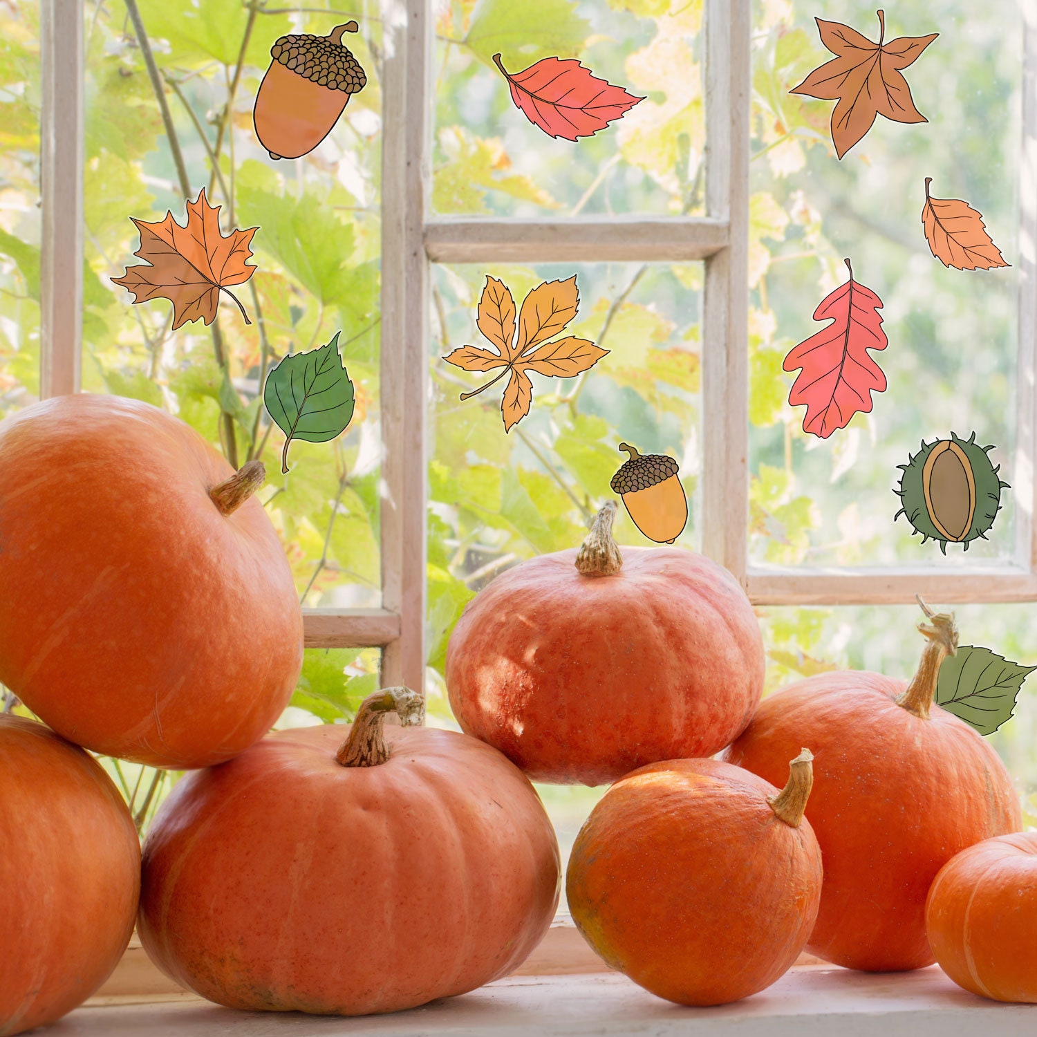 6 Pegatinas De Ventana De Acción De Gracias - Otoño Ventana Hojas Otoño