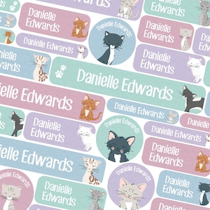 50 or 123 Stick On Name Labels, Cat Name Labels, Pet School Name Stickers, School Name Tags, Children’s Name Labels for Clothes