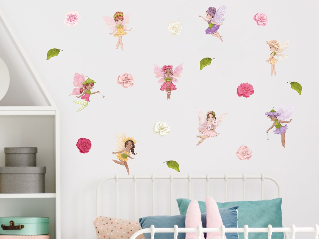Whimsical Fairies Wall Sticker Pack, Fairy Wall Decals, Fairy Wall