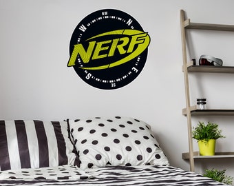 Pegatina de pared Nerf Compass, pegatina de pared Nerf, calcomanía de pared Nerf, dormitorio temático Nerf, paquete de pegatinas de pared Nerf