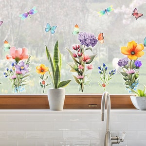 Bright Flower window stickers, Summer window stickers, Flower window sticker, Summer window decorations, Flower window decal