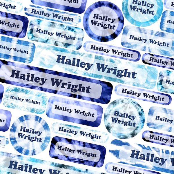 Personalised Blue Tie Dye Name Labels, School name tags, School name labels, Children's name labels