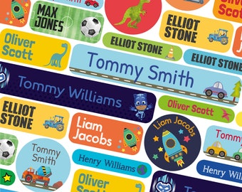 50 or 123 Stick On Name Labels, School Name Stickers, School Name Tags, Children’s Name Labels for Clothes, Blue Name Labels