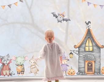 Leuke Halloween Village raamsticker, Halloween raamstickers, Halloween raamdecoratie, Halloween decoratie