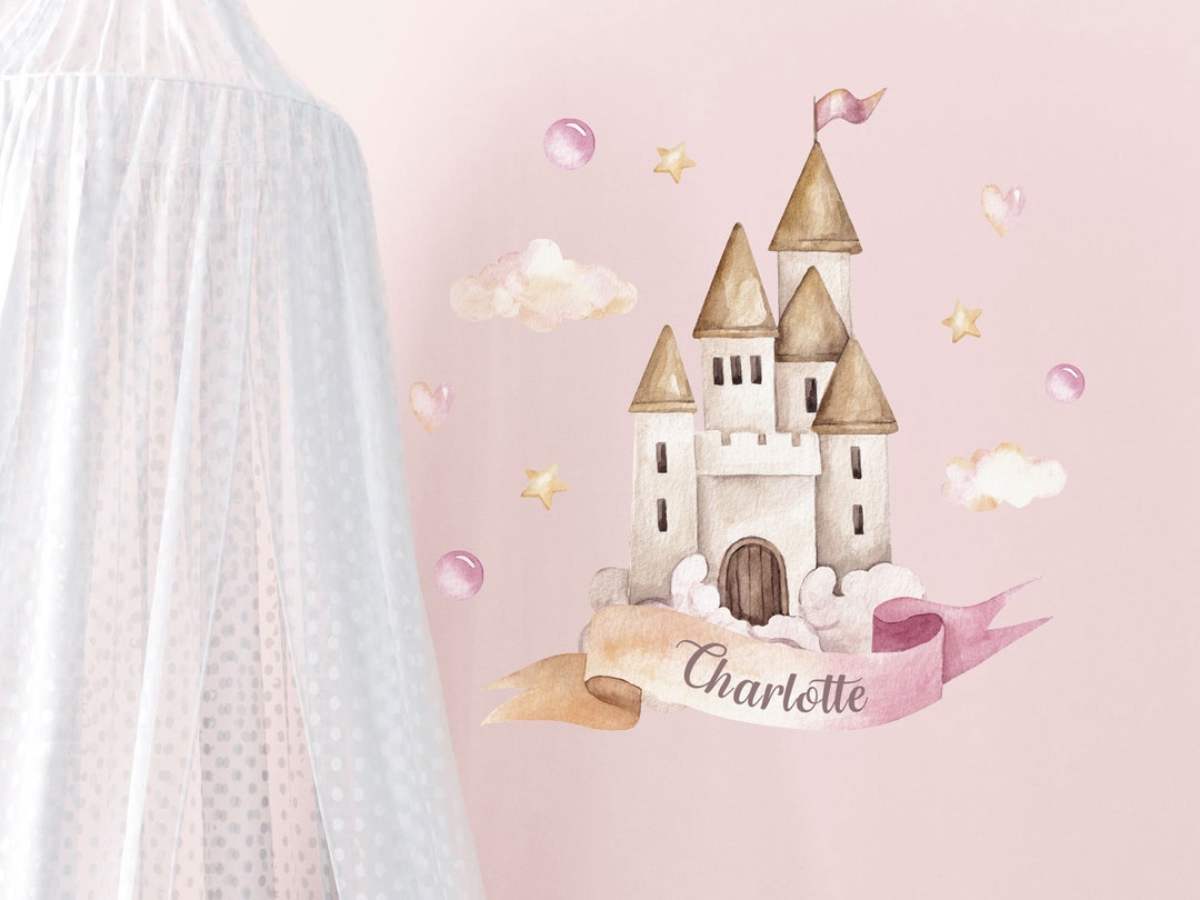 Personalised Pink Fairy Castle Wall Stickers, Fairy Princess Wall Stickers, Fairy Wall Decal
