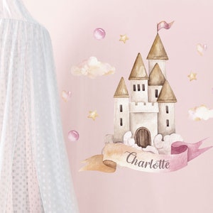 Personalised Pink Fairy Castle Wall Stickers, Fairy princess wall stickers, Fairy wall decal, Fairy wall decor, Castle wall sticker