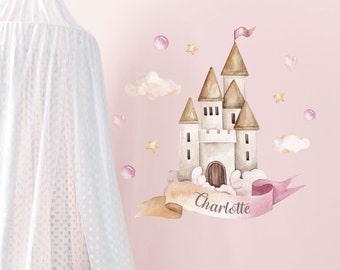 Pegatinas de pared personalizadas del castillo de hadas rosa, pegatinas de pared de princesa de hadas, calcomanía de pared de hadas, decoración de pared de hadas, pegatina de pared del castillo