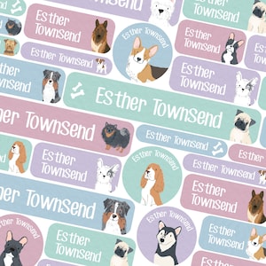 50 or 123 Stick On Name Labels, Dog Name Labels, Pet School Name Stickers, School Name Tags, Children’s Name Labels for Clothes
