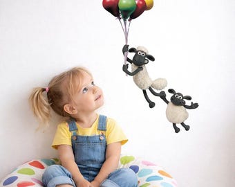Pegatina de pared de Shaun y Timmy con globos / Calcomanía oficial de Shaun la Oveja