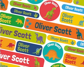 50 or 123 Stick On Name Labels, Dinosaur Name Labels, School Name Stickers, School Name Tags, Children’s Name Labels for Clothes, Dino Label