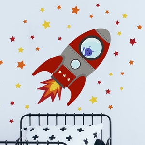 Red Flying Rocket wall sticker, Red Rocket wall sticker, Rocket wall decal, Space wall sticker, Space themed nursery