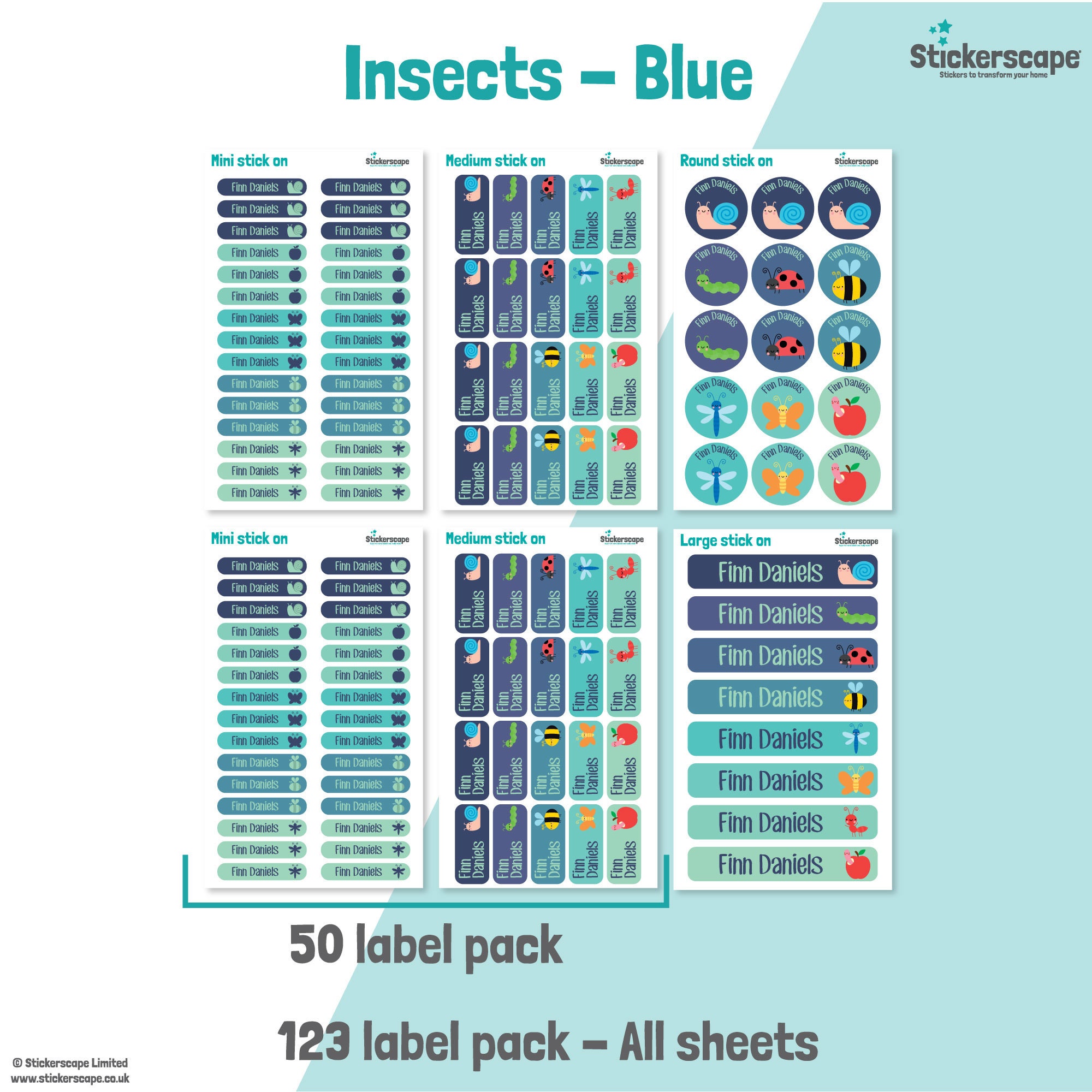50 or 123 Stick on Name Labels, School Name Stickers, School Name Tags ...