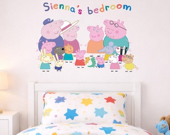 Personalised Peppa Pig Family Wall Sticker, Kids Bedroom Decor, Nursery Art