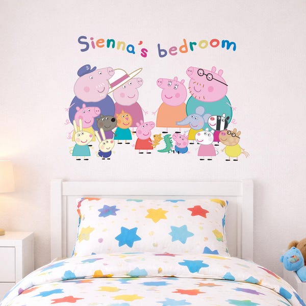 Personalisierter Peppa Pig Familie Wandaufkleber, Kinder-Schlafzimmer-Dekor, Kinderzimmer-Kunst