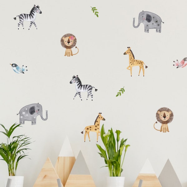 Pack d'autocollants muraux Safari mignon, autocollants muraux Jungle, autocollants muraux Safari, décor de chambre Safari, décor de chambre Animal, décor de chambre Jungle