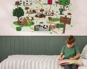 Vinilo decorativo personalizado de Shaun la Oveja, calcomanía de pared de la granja Mossy Bottom, decoración de dormitorio de granja, vinilo decorativo de pared para guardería