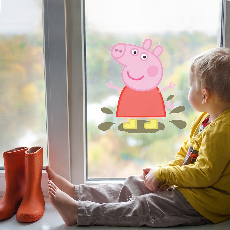 Peppa Pig in Muddy Puddles Window Sticker Peppa Pig Window Etsy